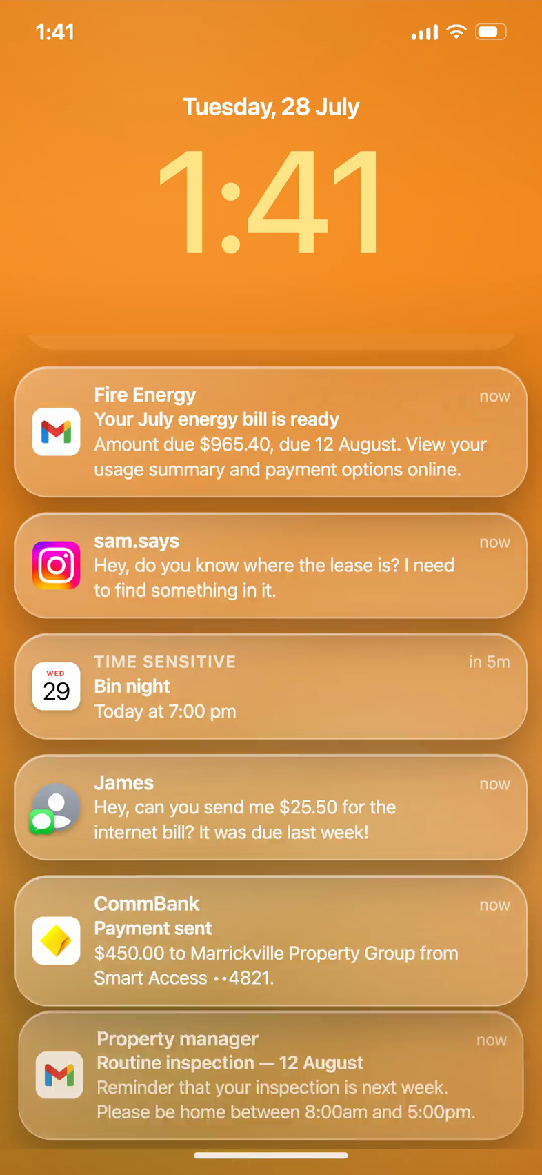 The Homerun app open on a phone, showing the house's rent, bills and chores